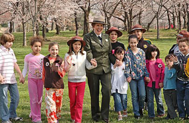 Cherry Blossom Ranger and Kids at National Park Service