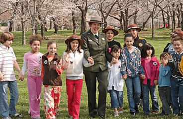 Cherry Blossom Ranger and Kids at National Park Service